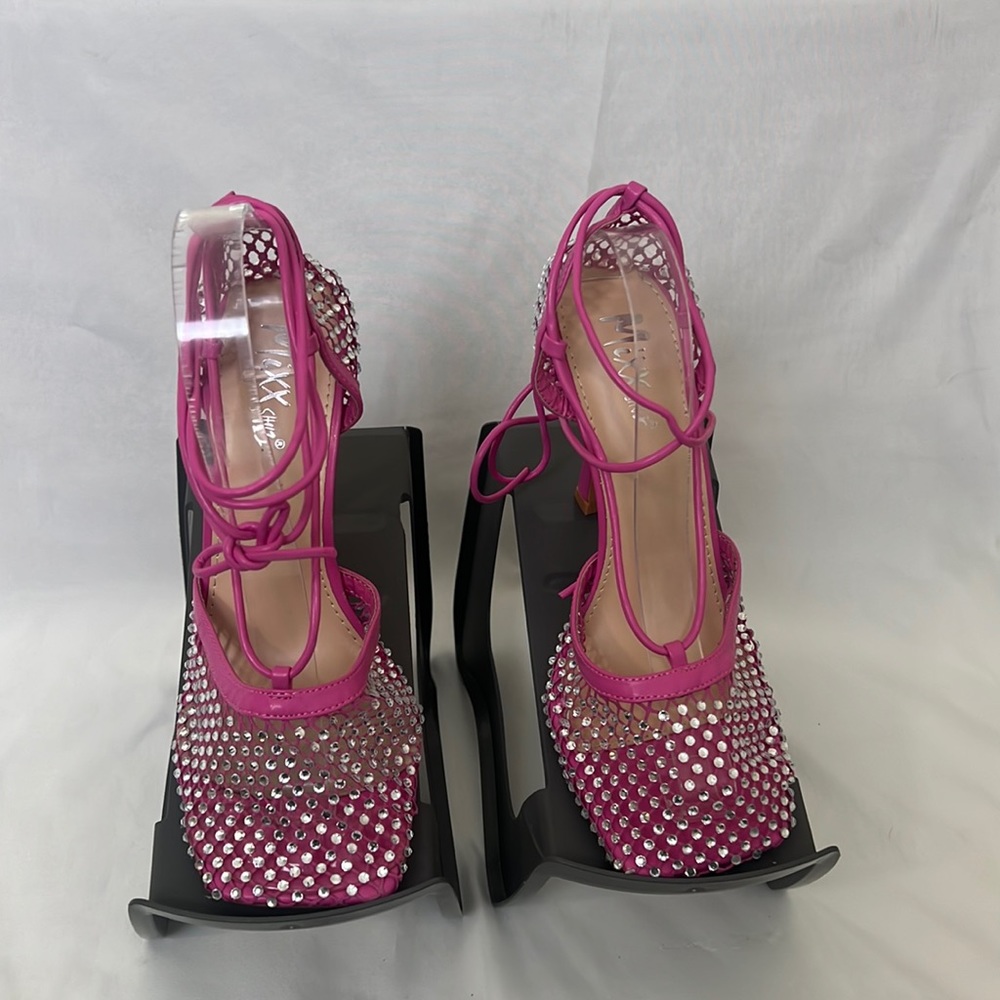 Pink ROSALYN Rhinestone Mesh Net Sandals by Mixx Shuz Sz8.5 - Picture 4 of 16
